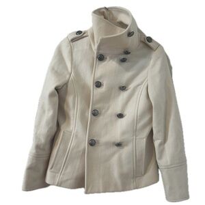 GANT Harbour Women’s Cream Double-Breasted Wool Peacoat Funnel Neck Size Small